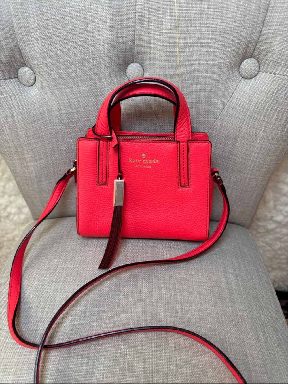 kate spade bright red pebbled leather top-handle crossbody